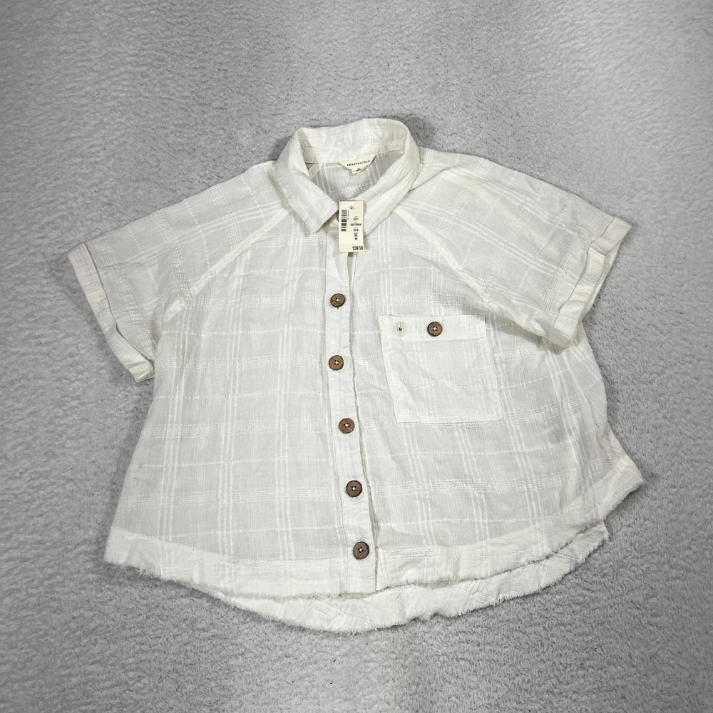 Aeropostal Women's M Away At Sea White Cropped Button Up Top Shirt NEW WITH TAGS